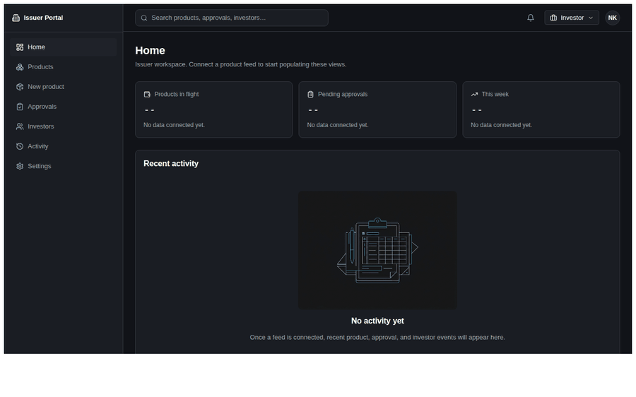 HydraxRail Issuer portal cycling between home dashboard and products list